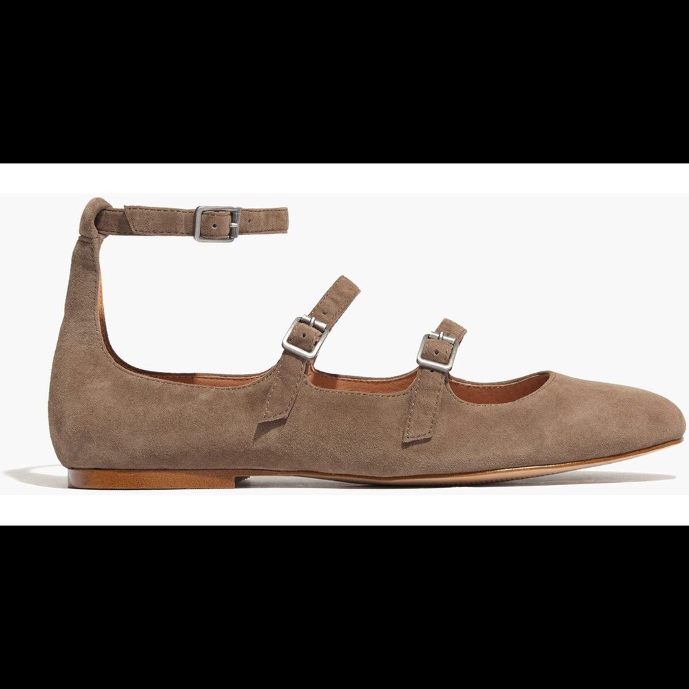 Madewell Suede Elsa Triple-Strap Flats Wet Pebble